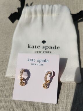 Kate Spade Gold Crystal Hoop Faux Pearl Charm Earrings NWT/ POUCH